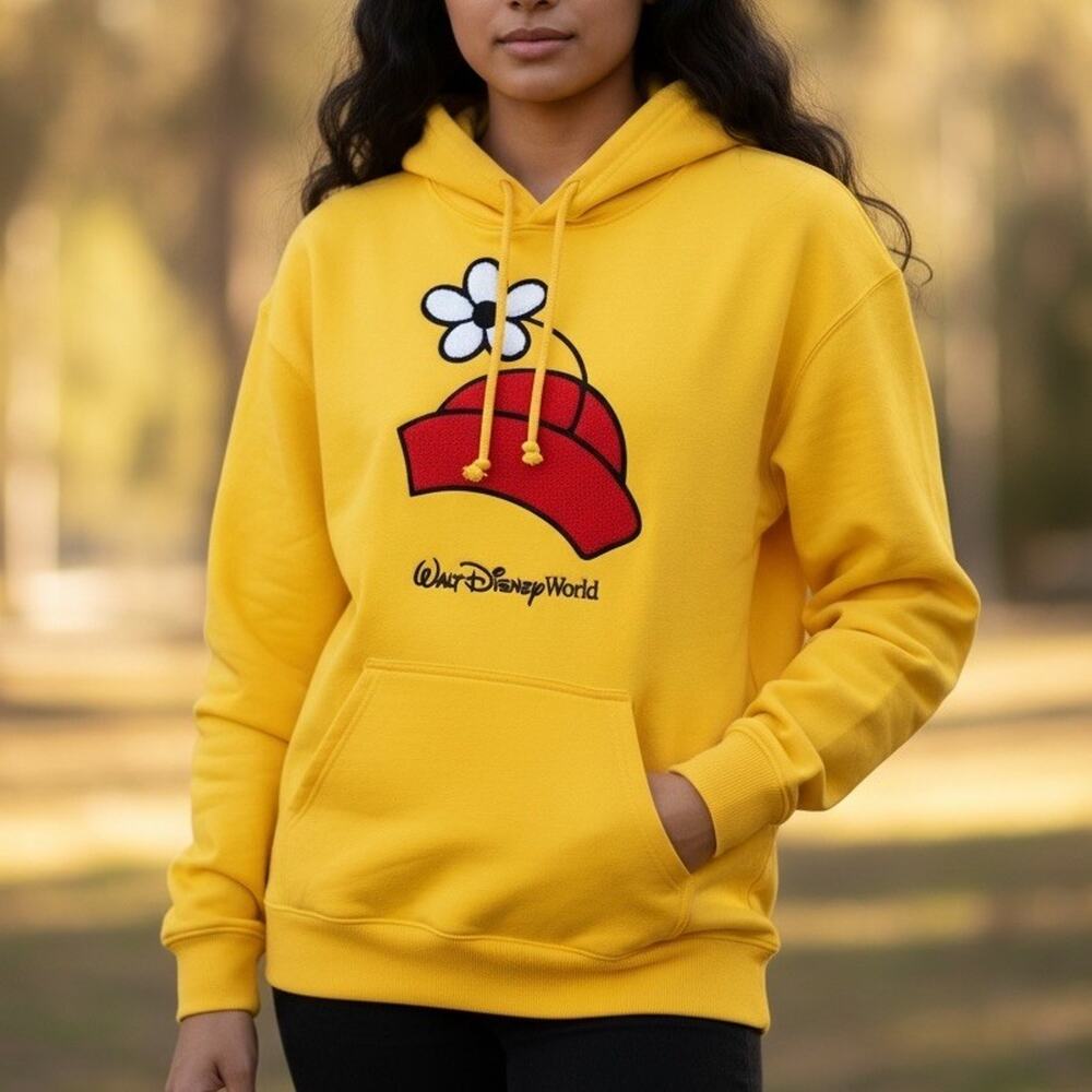 Walt Disney World Parks Minnie Mouse Flower Hat Hoodie Yellow Unisex Medium M